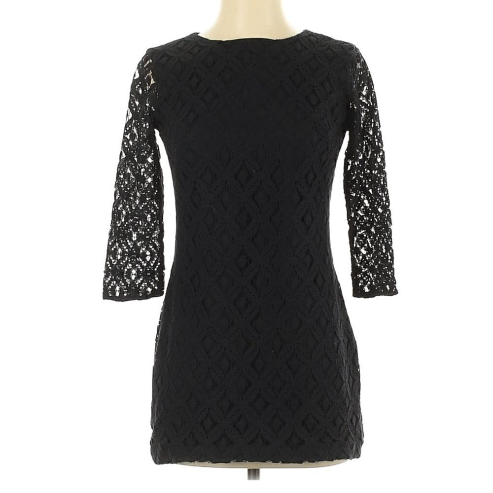Amanda Uprichard Black Diamond Pattern Lace Crochet Mini Dress Size Small